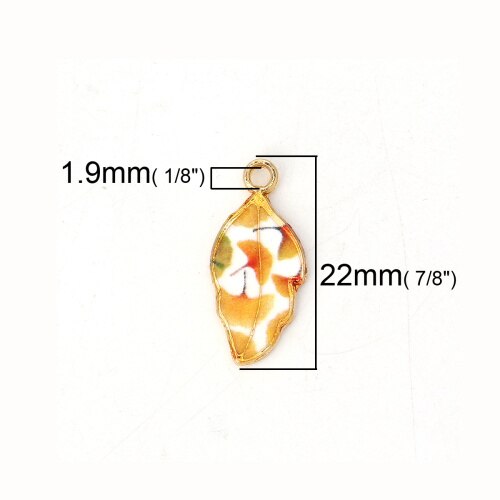 DoreenBeads-abalorios de aleación de Zinc para manualidades, hojas de oro, amarillo, verde, esmalte colorido, 22mm( 7/8 &quot;) x 10mm( 3/8&quot;), 10 piezas: 1