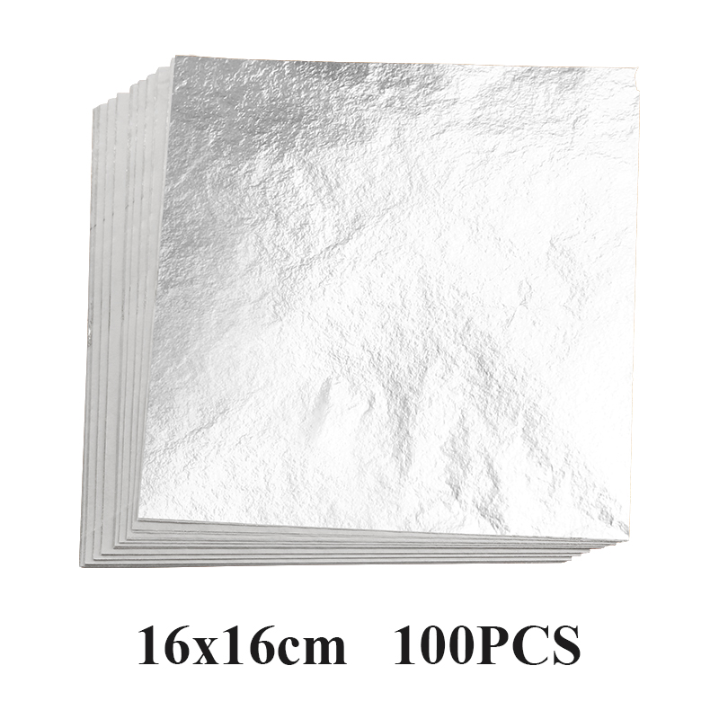 16 cm/14 cm 100 stks/pak Imitatie Bladgoud Papier Goudfolie Vellen Vergulden Koperfolie voor Kunst ambachten Schilderen Zilverfolie: Creamy White