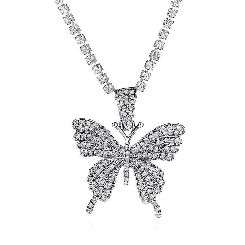 Collar con colgante de mariposa grande brillante para mujer, cadena de diamantes de imitación para mujer, gargantilla de cristal, joyería de temperamento: XL1743