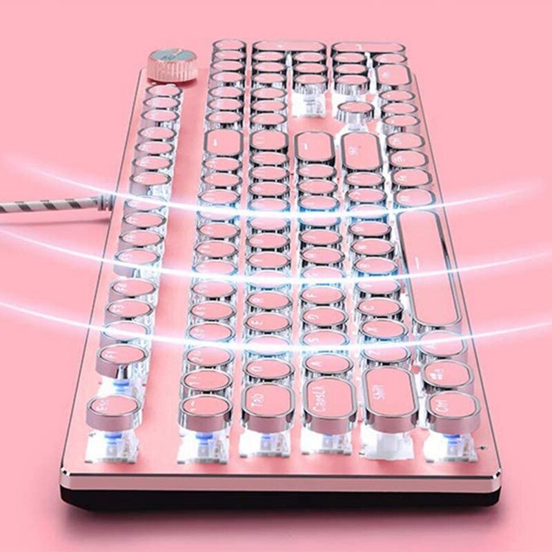 Mechanical Gaming Keyboard and Mouse Combo, 104-Key Wired USB Metal Panel Round Keycaps Laptop Keyboard Suitable