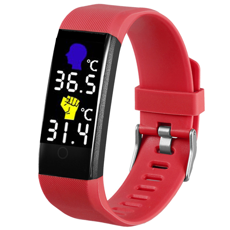 Smart Bracelet Thermometer Smartband Heart Rate Fitness Tracker Bracelet Watch WhatsApp Reminder Smart Band Bracelet Men Women: Red