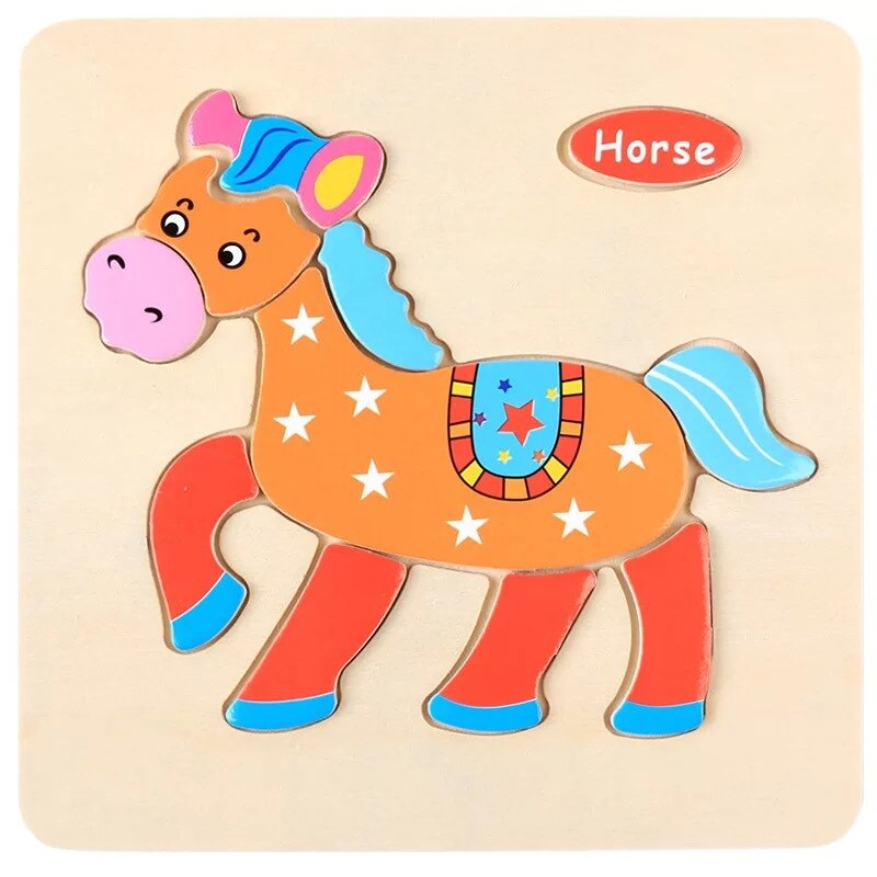 Di Puzzle Trama di Legno Animale Giocattoli Educativi di Apprendimento Precoce per I Bambini Per Bambini di Scuola Materna AN88: horse