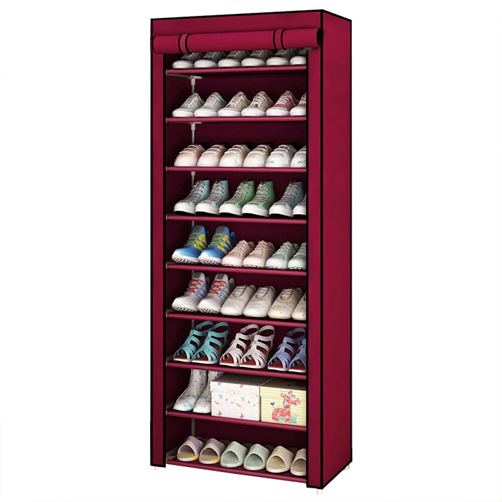 4/5/6/8/10 Lagen Schoenen Rek Met Stofdicht Doek Niet-geweven Stof Schoen stands Organizer Closet Thuis Schoenen Opslag Houder Plank: red 10layers