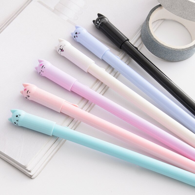 1PC Kawaii lindo tinta negra, pluma de Gel con de gato 0,5 mmCartoon de plástico bolígrafos de Gel para escribir la escuela, la Oficina suministros de papelería
