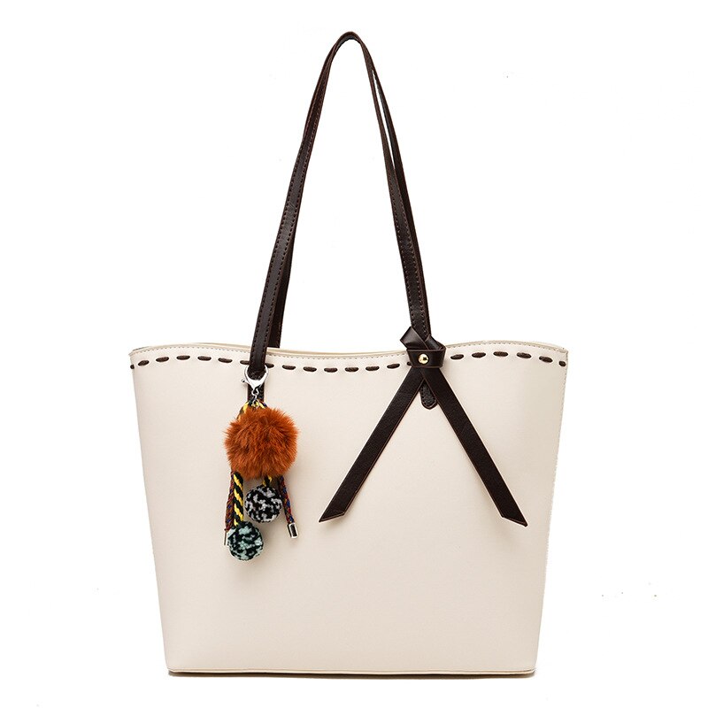 Hoge Capaciteit Casual Totes Effen Kleur Pu Lederen Schoudertas Crossbody Tassen Voor Vrouwen Vrouwelijke Messenger Bags Dames Handtas: WHITE