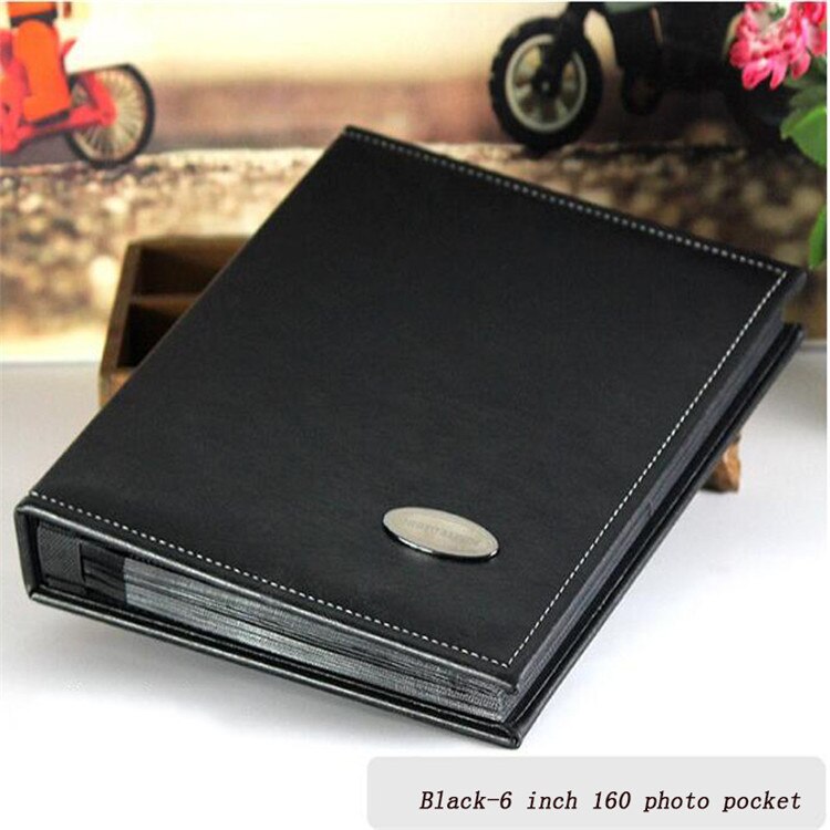 160 pockets PU Leather Photo Album Vintage Carved Handmade DIY Insert Scrapbook Foto Albums Flush Mount Album: black