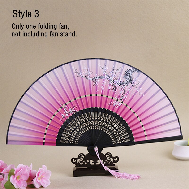 Chinese Style Carved Bamboo Craft Fan Two Sections Folding Silk Cloth Hand Fans Handmade Home Decoration: Style3