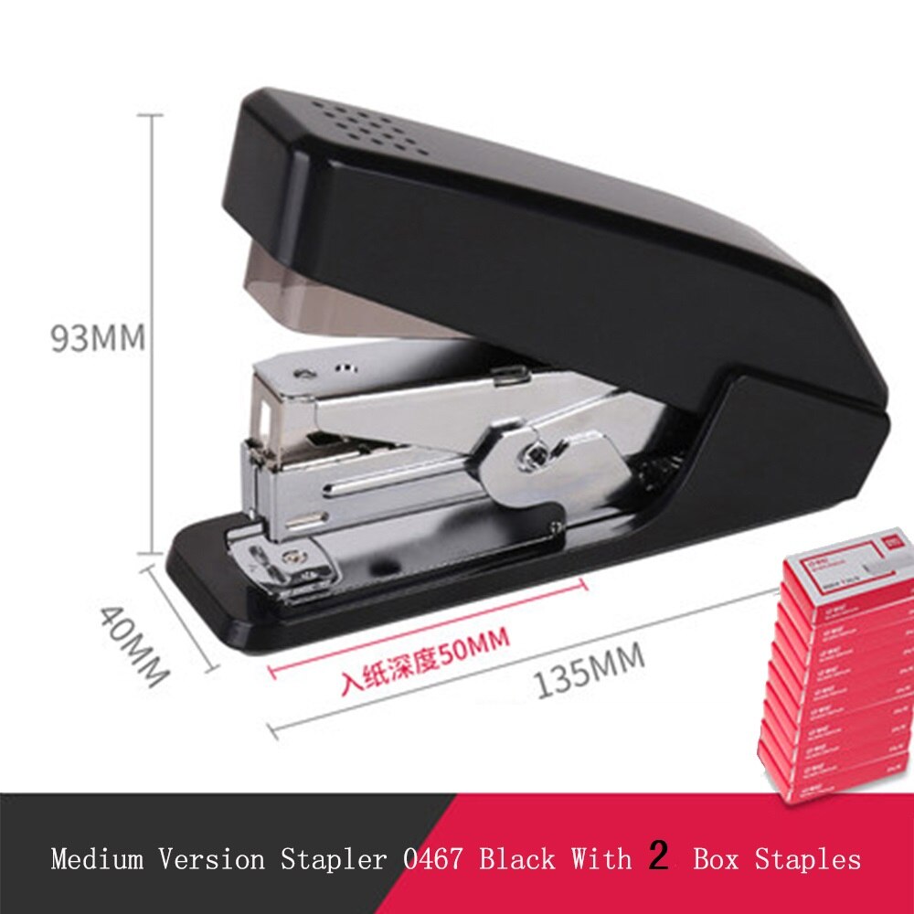 Deli Labor-saving Stapler Durable Color Stapler S M L Paper Stapling Stapler Strong Penetration Office School Stapler: Black M Ad 2 staples