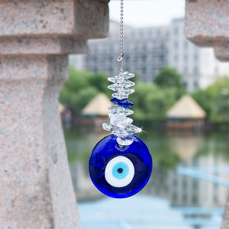 Handgemaakte Lucky Hamsa Turks Blauwe Boze Oog Kristal Suncatcher Hanger Windgong Amulet Thuis Muur Tuin Opknoping Decoratie