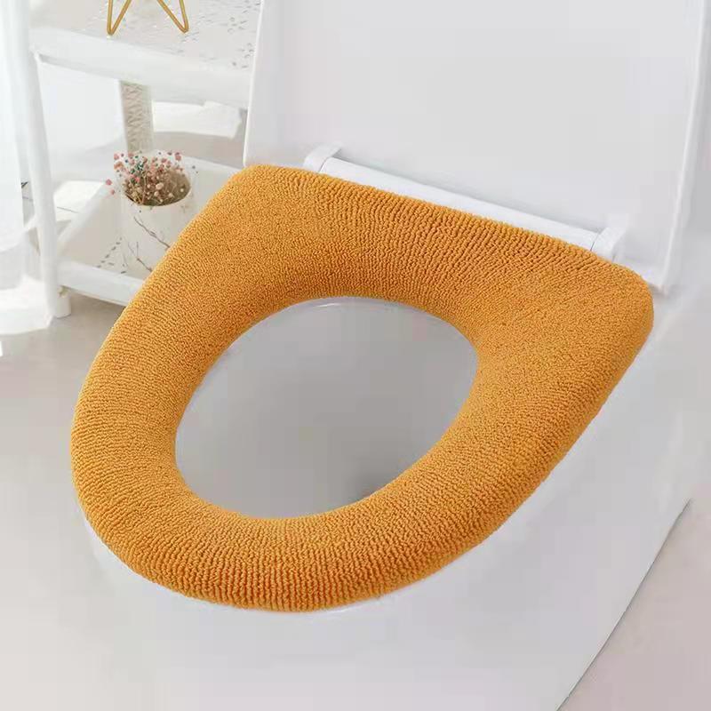 1Pcs Winter Warm Toilet Seat Cover Closestool Mat Wasbare Badkamer Accessoires Breien Pure Kleur Zachte O-Vorm Pad bidet Cover: orange