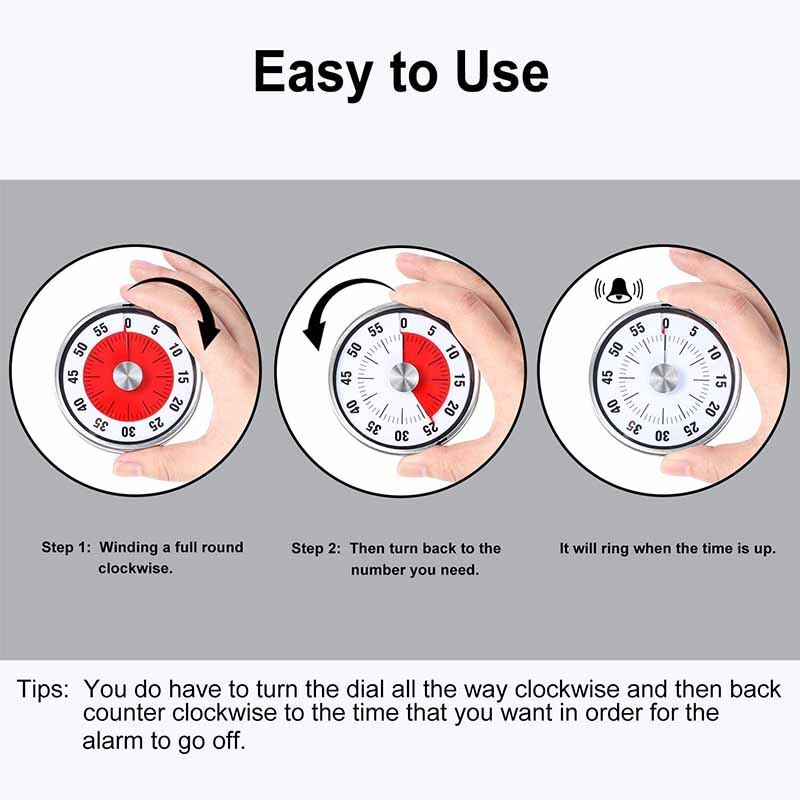 Magnetic Mechanical Kitchen Timer 60 Minute Visual Countdown Timer With Loud Alarm For Kids And Adults Baking Cooking Steaming