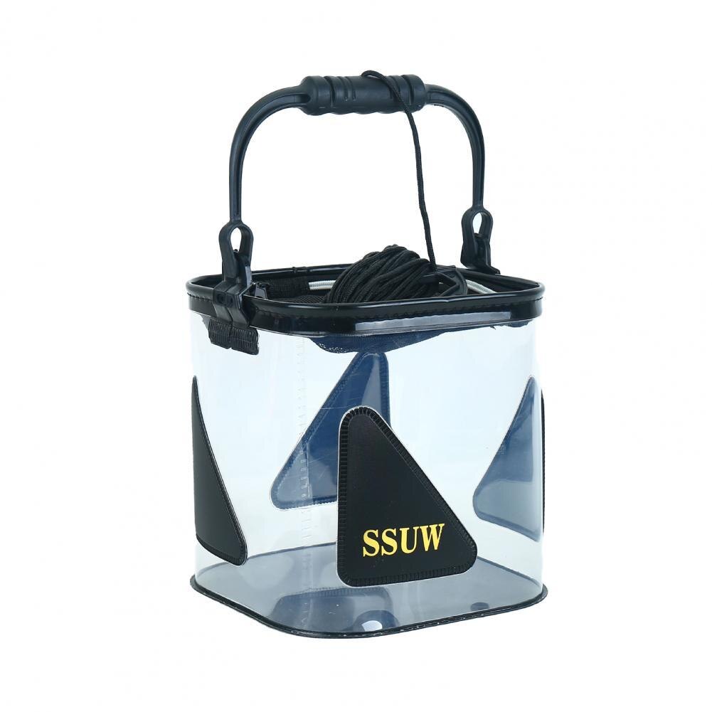 Cubo de pesca transparente, barril de pesca práctico, Mini barril de pesca EVA, plegable de plástico para exteriores: Black 20cm