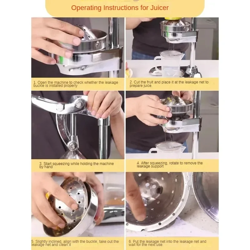 Espremedor manual de aço inoxidável, dispositivo de pressão manual resistente, extrator de suco de frutas, cítricos, laranja, limão