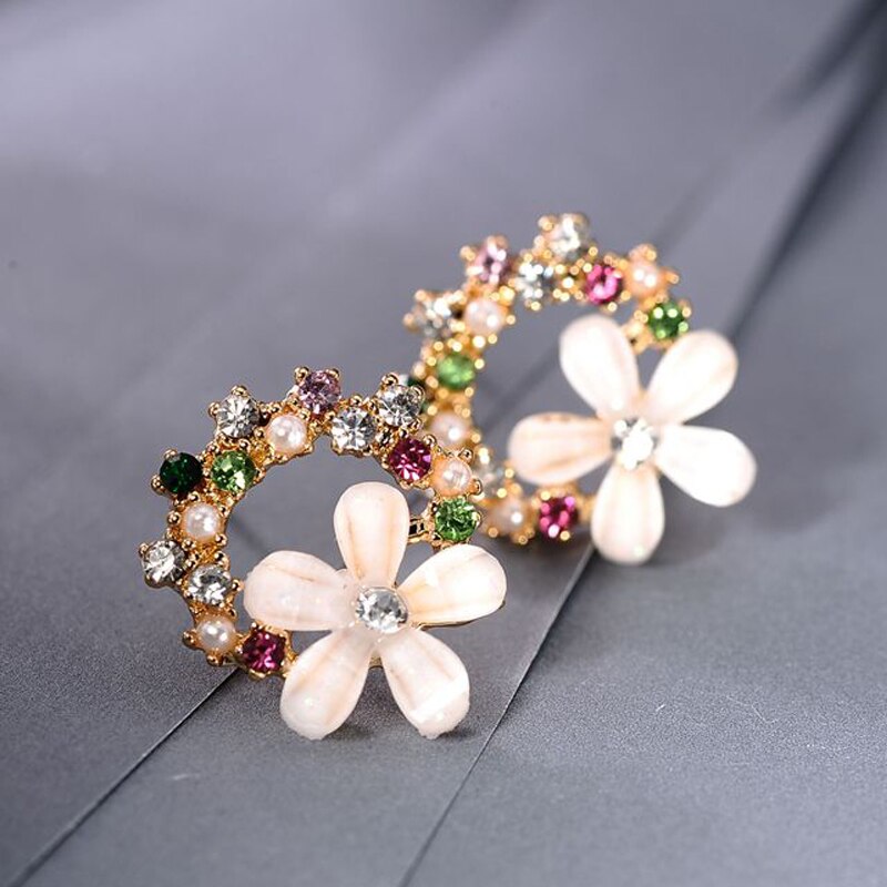 Nueva joyería de novedosa coreana, pendientes bonitos y frescos con forma de gota de aceite y flor, pendientes de cristal para mujer, de joyas de: Chapado en zinc azul