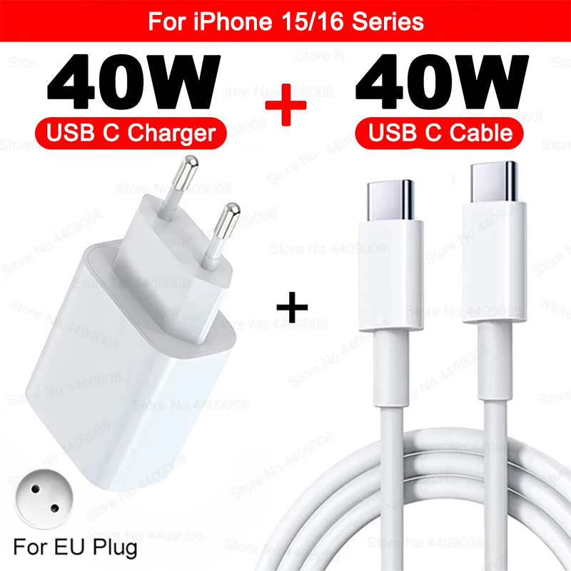 Para Apple 40W para iPhone cargador USB tipo C cargador rápido para iPhone 16 15 14 13 12 11 pro Max Plus PD cable de carga Accesorios: IL