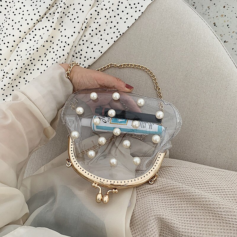 Yl transparante jelly parel clip tas zomer pvc dames handtas ketting mini schoudertas messenger bag: Wit