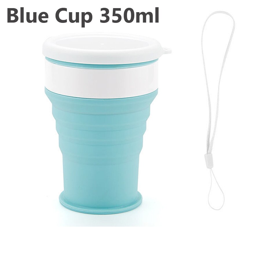 Collapsible Coffee Cup with Lids Reusable Camping Tea Cup for Portable Foldable Hiking Traveling Office Eco-friendly Sustainable: Blue Cup 350ml