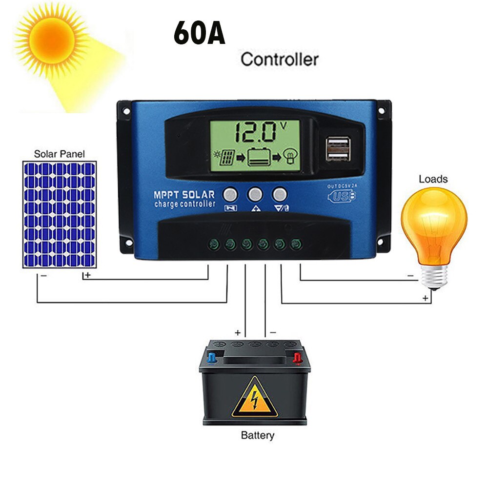 Solar Mppt 100a 60a 50a 40a Charge Controller Dual Usb Lcd Display 12v 24v Solar Cell Panel Charger Regulator With Load#g35: C