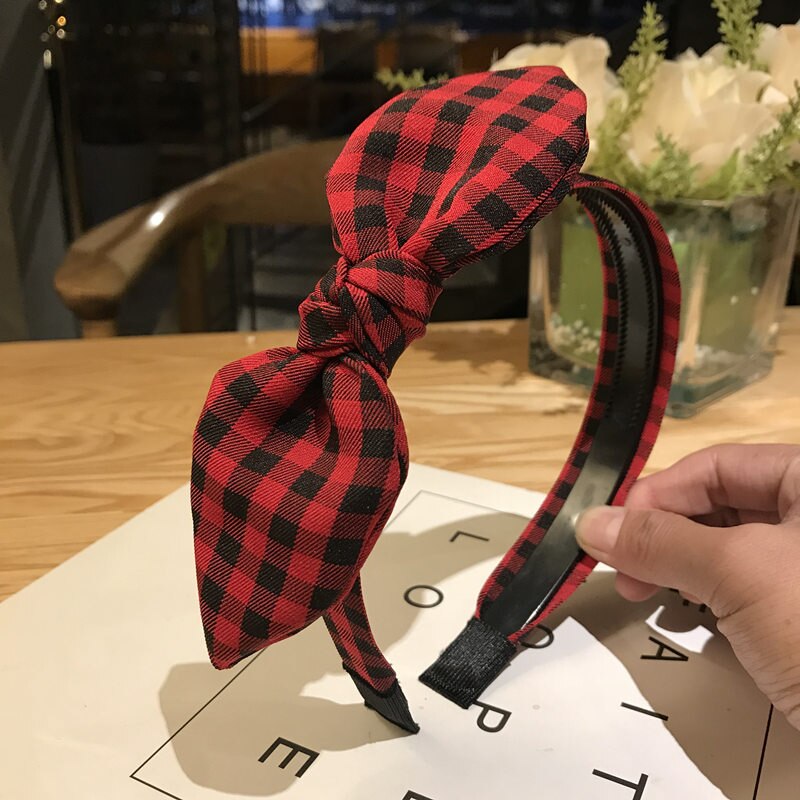 Sweet Girl Hair Band Solid Ribbon Dot Headband Soft Plaid Hair Hoop Bow Knot Headwear Rabbit Ear Hair Accessories Hair Ornament: 19