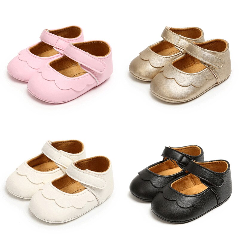 Baby Girl Casual Solid PU Leather Shoes 0-18M Infant Toddler Soft Antiskid Sole Crib Shoes Baby Cute Princess Shoes Ballet Flats