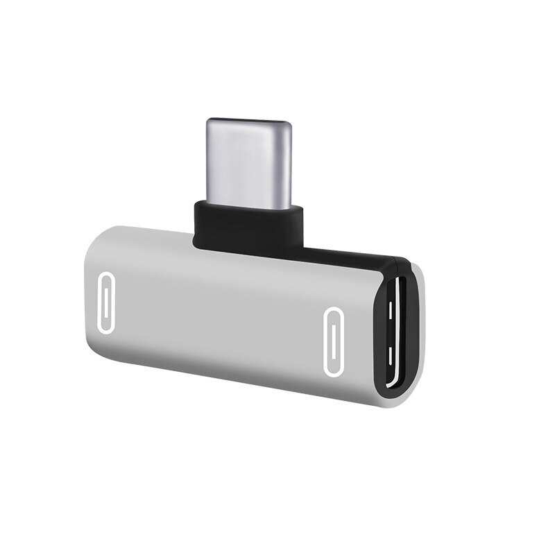 Hoofdtelefoon Converter Converter Voor Xiaomi Redmi Audio Type C Adapter Dual Type C Jack Voor Oortelefoon Luisteren Muziek + Opladen: Zilver