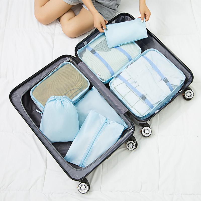 7Stck Reise Lagerung Tasche Lagerung Tasche Koffer Kleiden Organizer Tasche Wasserdichte Koffer Beutel Verpackung Würfel Taschen Reise Zubehör: Stil 6 7Stck