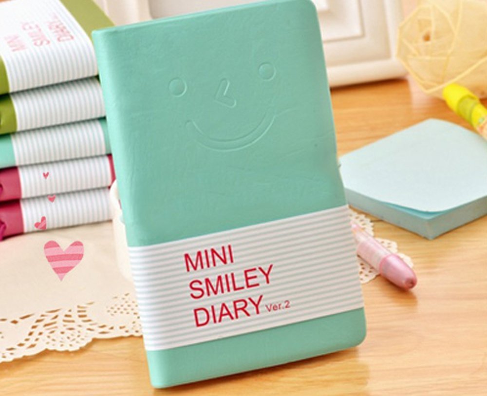 XRHYY Travel Diary Diary Pocket Memo Candy Notebook PU Leather Smiley Face Mini Note Pads For Students Children Writing: Blue