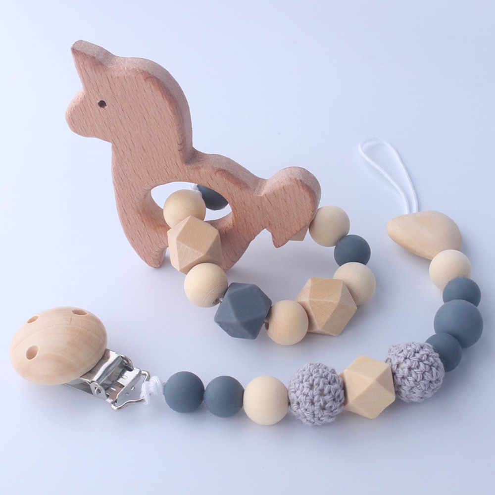 Baby Nursing Bracelets Wooden Teether Silicone Beads Teething Wood Rattles Toys Baby Teether Bracelets Nursing Toys