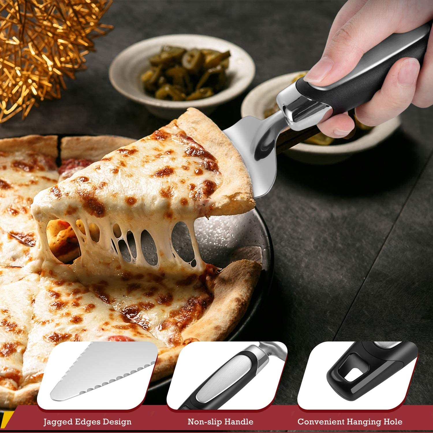 1Pcs Pizzasnijder Mes Gekarteld Edge Cake Cutter Pizza Server Met Rubberen Handvat Voor Pie Pizza Wafel cookies