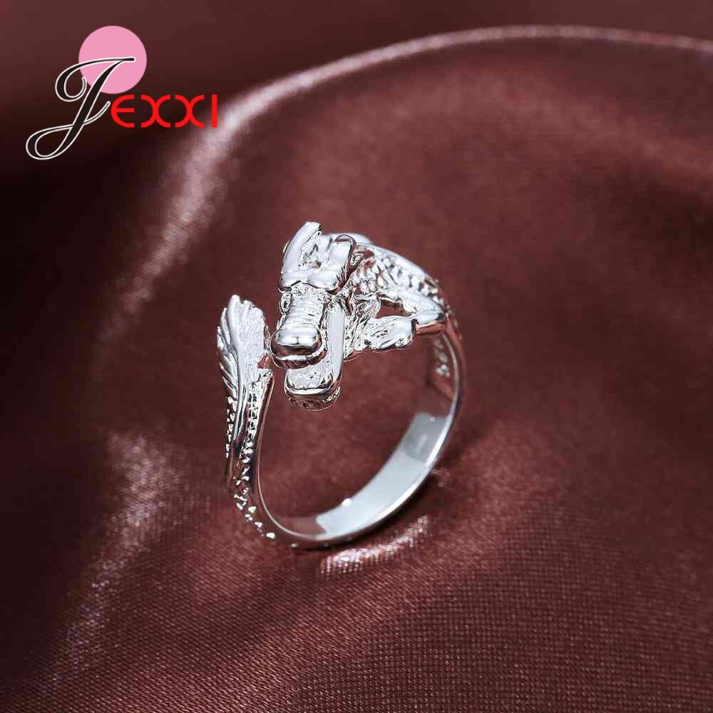 925 Sterling Zilveren Ring voor Vrouwen Man Liefhebbers Chinese Stijl Draak Verstelbare Size Animal Party Accessoire