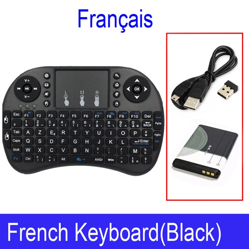 2.4GHz Mini Wireless Keyboard QWERTY Black Portable i8 with BL 5C Battery For Tablets Windows TV Xbox PS3 Raspberry Pi: French-i8key