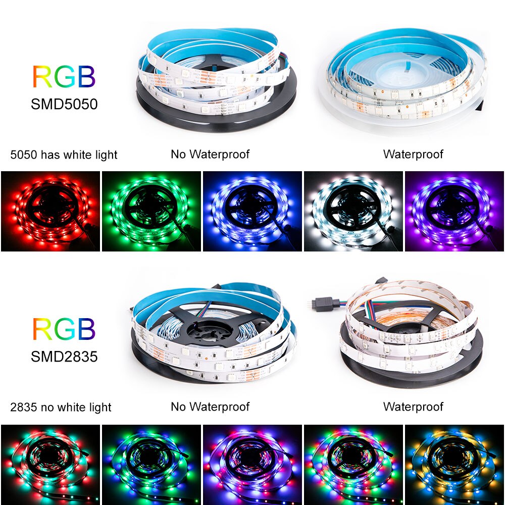 Led Strip Licht Rgb 5050 Smd 2835 Flexibele Lint Fita Led Light Strip Rgb 5M 10M 15M tape Diode Dc 12V + Afstandsbediening + Adapter