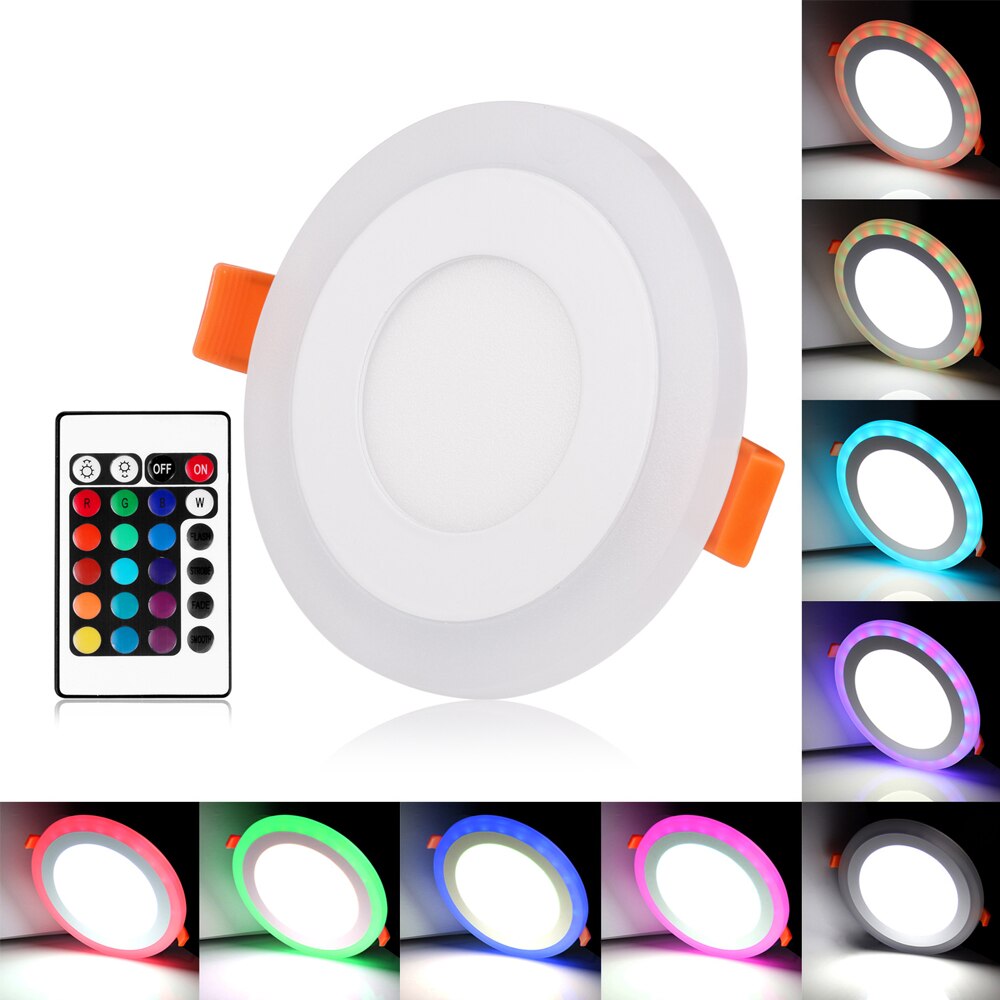 White RGB Dual Color LED Light Downlight Round Double Color Panel Light RGB & White Ceiling Recessed With Remote Control