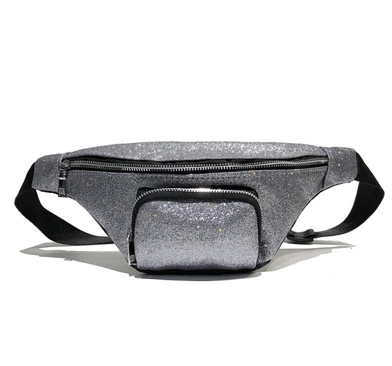 Women's Waist Fanny Pack - Sequin Travel Hip Bum Bag - Small Purse Chest Pouch - Crossbody Shoulder Bag: Gray