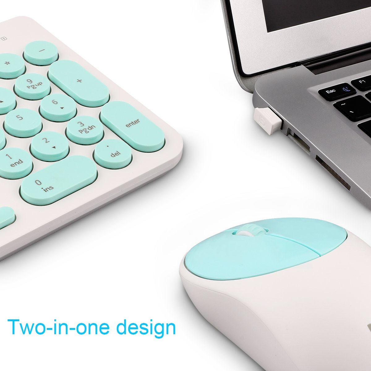 Wireless Keyboard and Mouse Combo, FD iK6630 2.4GHz Cordless Cute Round Key Smart Power-Saving Whisper-Quiet Slim Combo for PC