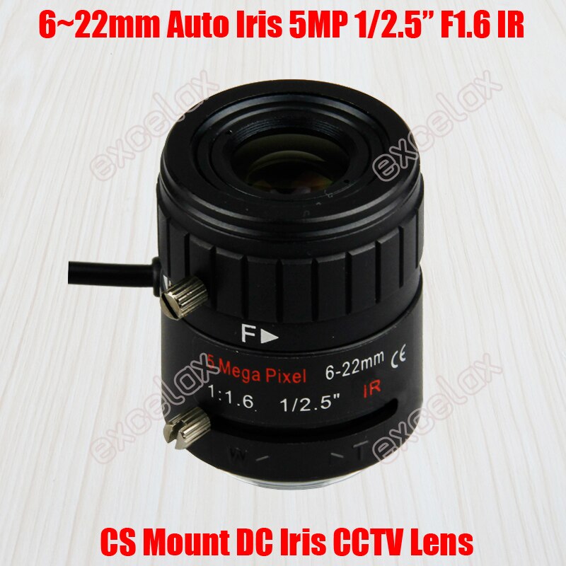 5MP 1/2.5" 6-22mm F1.6 IR Manual Varifocal DC Auto Iris CCTV Lens CS Mount for 1080P 2MP 3MP 4MP 5 Megapixel HD Analog IP Camera