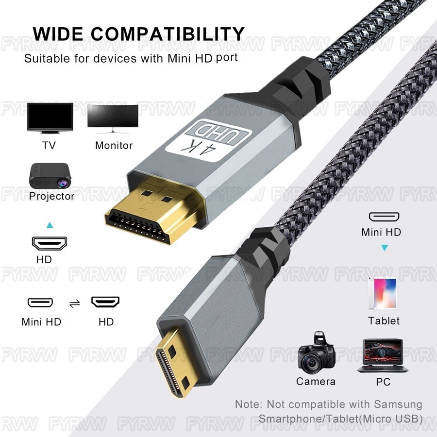 Mini Cable compatible con HDMI bidireccional 4K 60Hz para videocámara Hero Raspberry Pi, proyector HDTV, cámara, Mini Cable Compatible con HDMI
