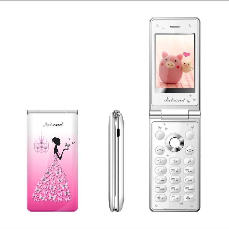 Klaptelefoon  d11 dual sim 1800 mah vrouwen meisjes dame schattige led zaklamp mobiele telefoon kuh celular