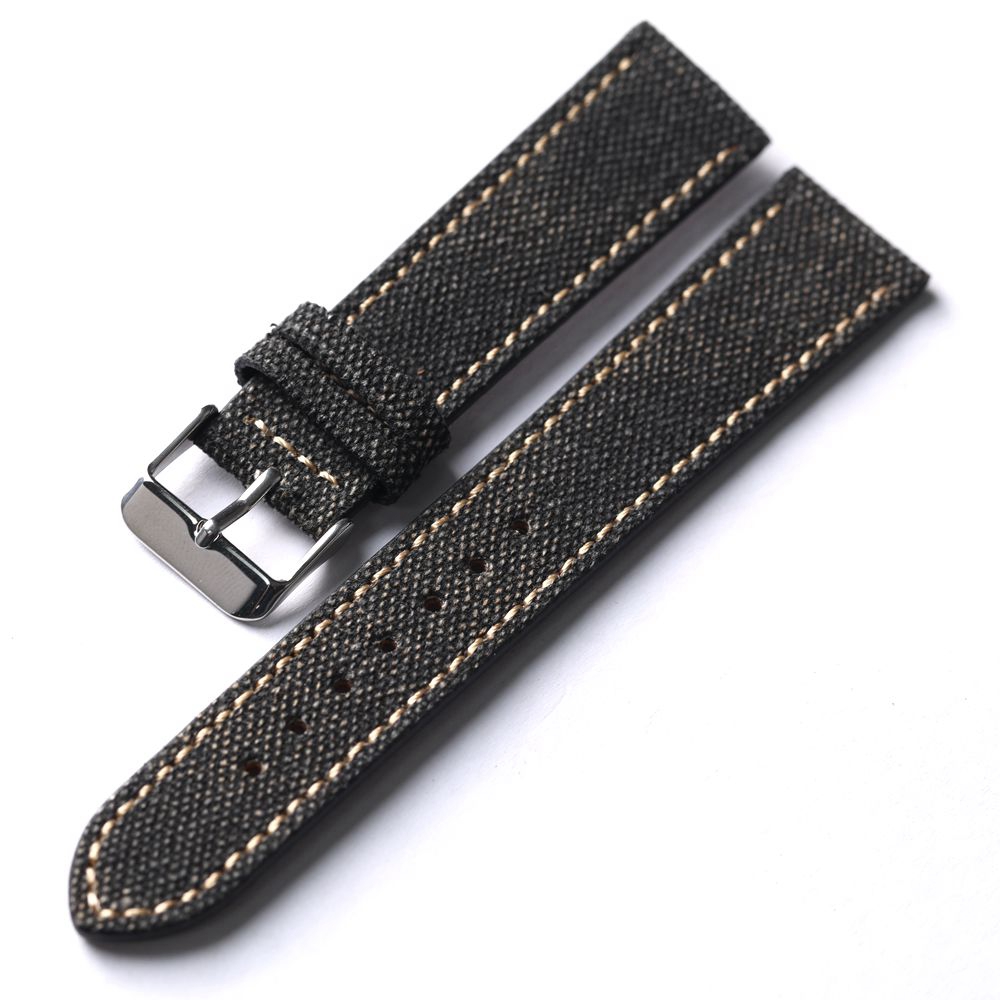 Handgemaakte canvas laminering lederen band 18 19 20 21 22 MM zwart groen vintage heren antieke horlogearmband: Black Yellow / 19mm