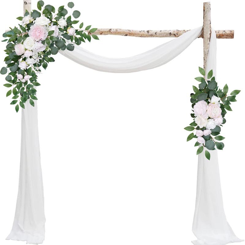 Kit de 2 piezas de flores para arco de boda, Rosa Floral Artificial de marfil con 1 paño de tela blanca para ceremonia, recepción, decoración de fondo