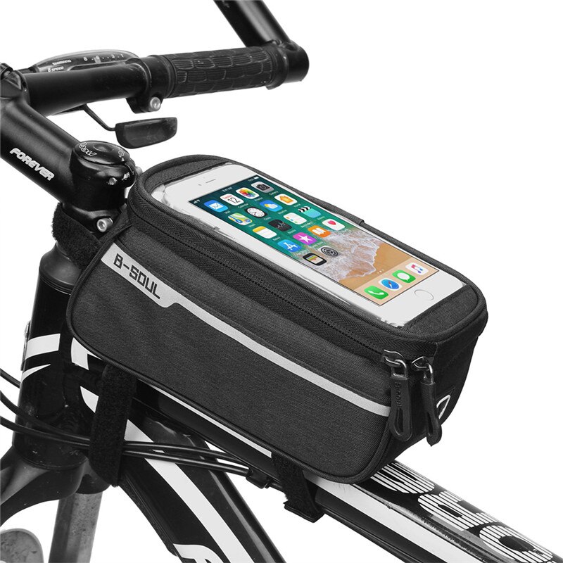 Fietstas telefoon voortas fietsframe fietstas waterdichte telefoonhoes houder touchscreen fietsaccessoires bovenbuis tassen: Zwart
