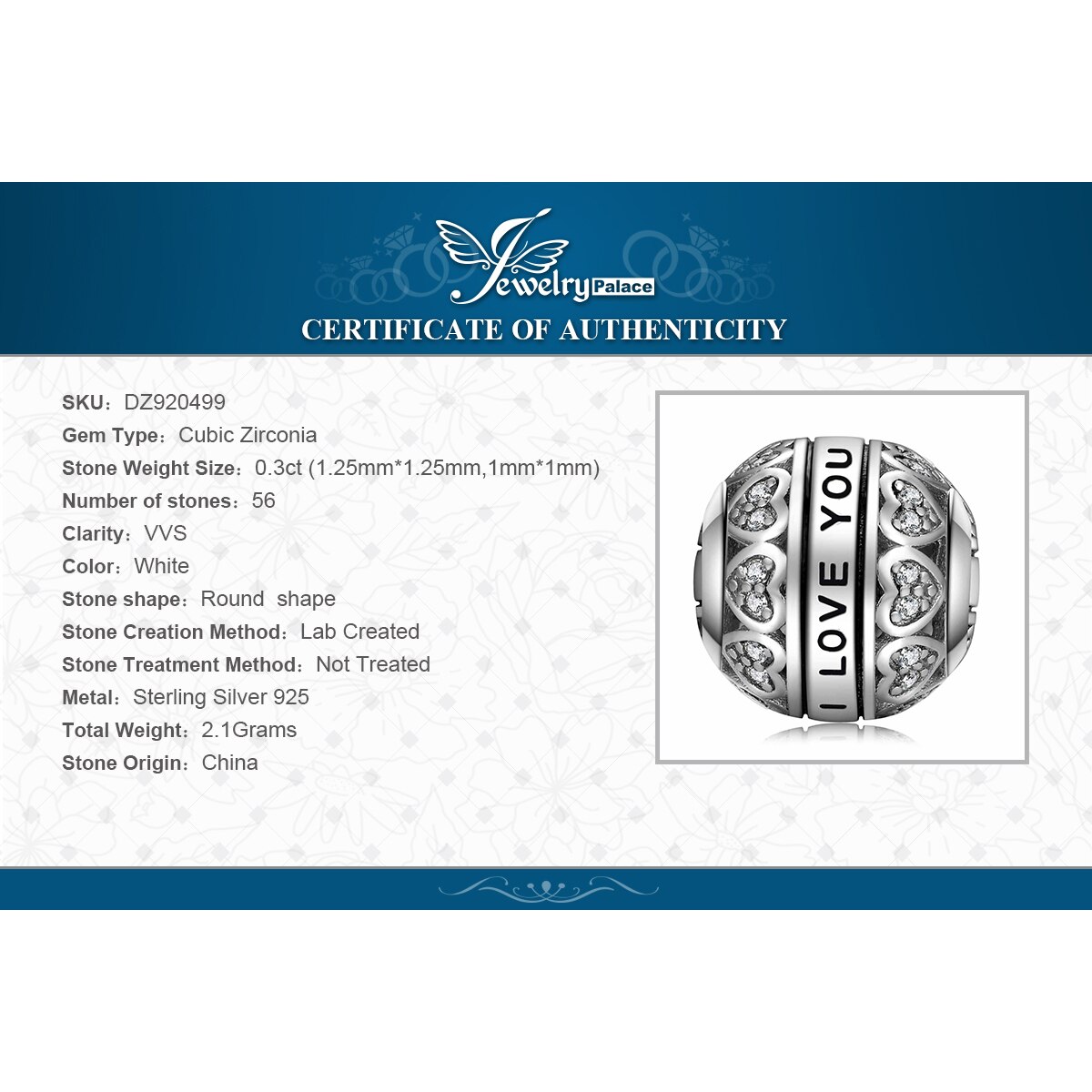 JewelryPalace Love You 925 Sterling Silver Beads Charms Silver 925 Original For Bracelet Silver 925 original Bead Jewelry Making