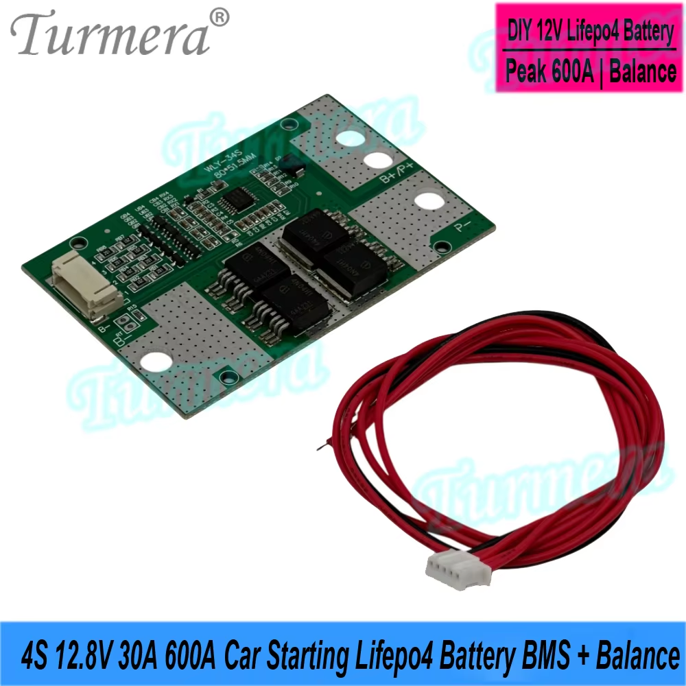 BMS 4s 12.8V Lifepo4 3S 12.6V 4s 16.8V 30A Peak 600A Li-ion batterie BMS Balance pour 3.2V 30Ah à 280Ah démarrage de voiture bricolage utilisation: BLEU CIEL