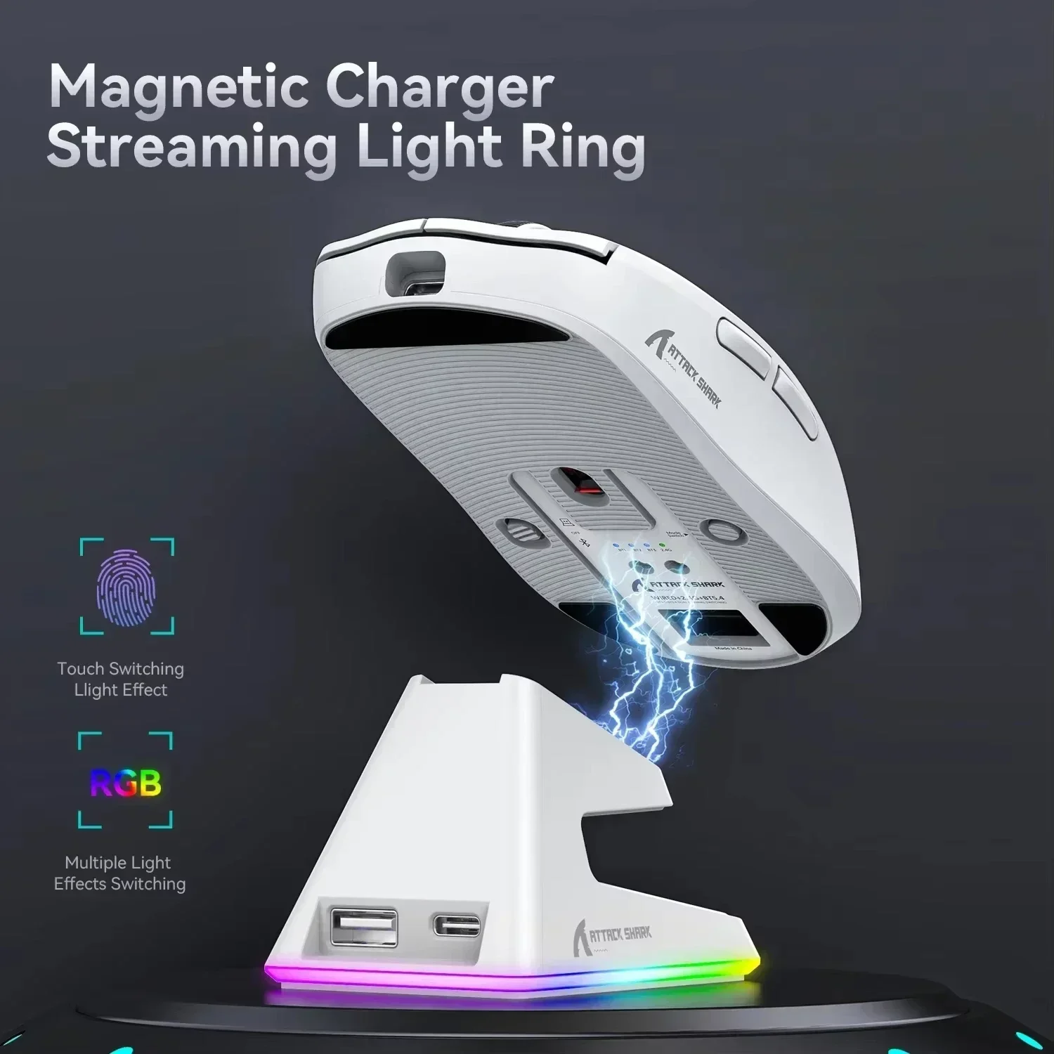 Attaque Shark X6 souris Gamer 3Mode 2.4G Bluetooth sans fil ergonomie souris de jeu RGB tactile Base de charge magnétique personnalisés