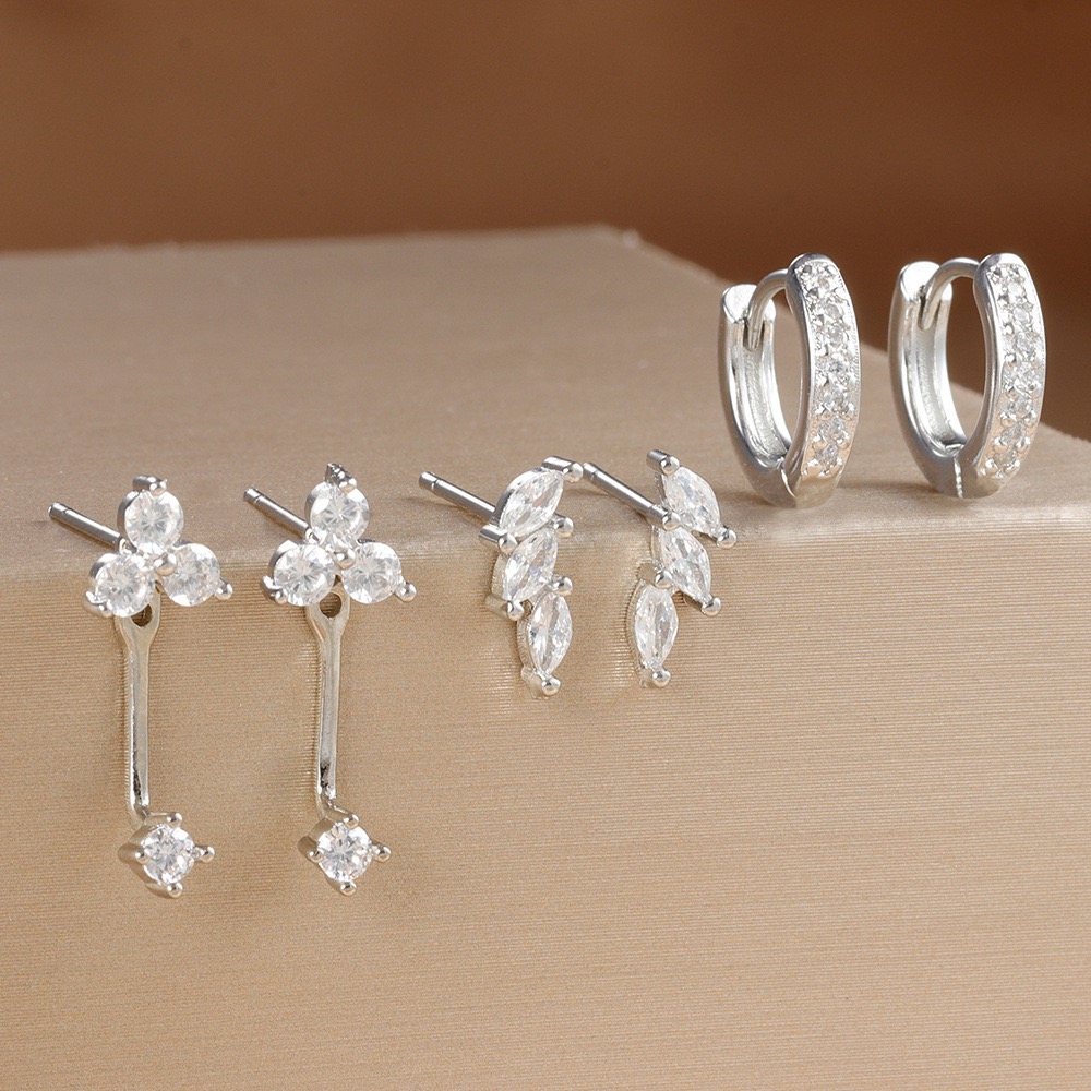 3 Pairs Exquisite Zircon Little Huggies Hoop Earrings Set for Women Stainless Steel Unique Cartilage Earring Piercing Jewelry: Pure Gold Color