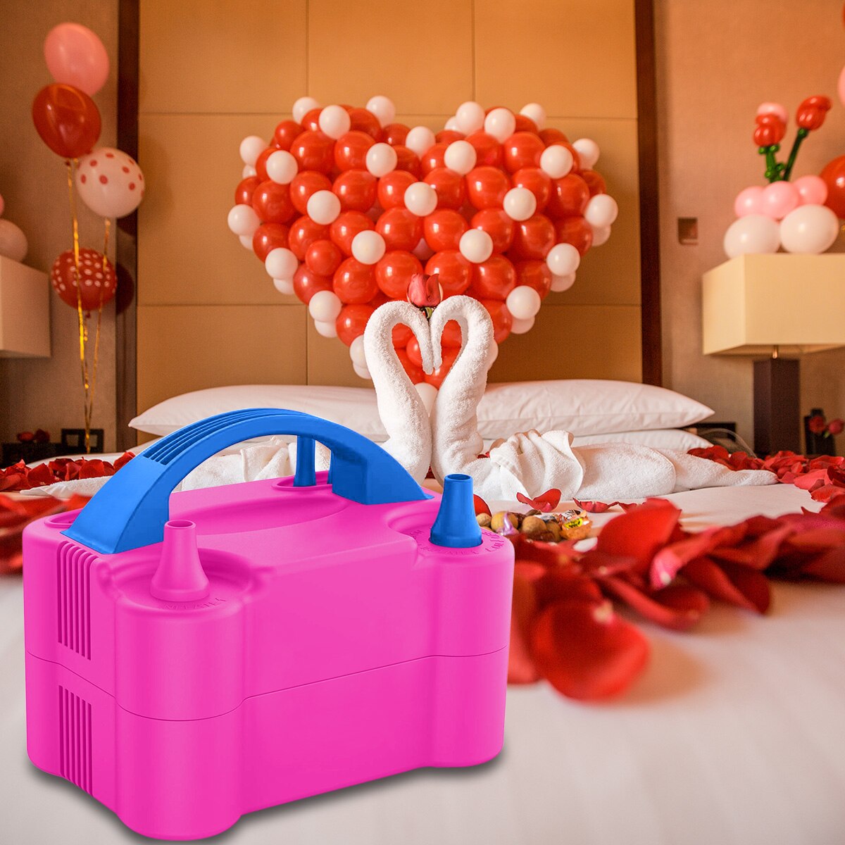 Portable Electric Balloon Pump Pink Double Air Hole Pump High Efficiency Pumping Car Pumping Toys Balls Activated Inflatable