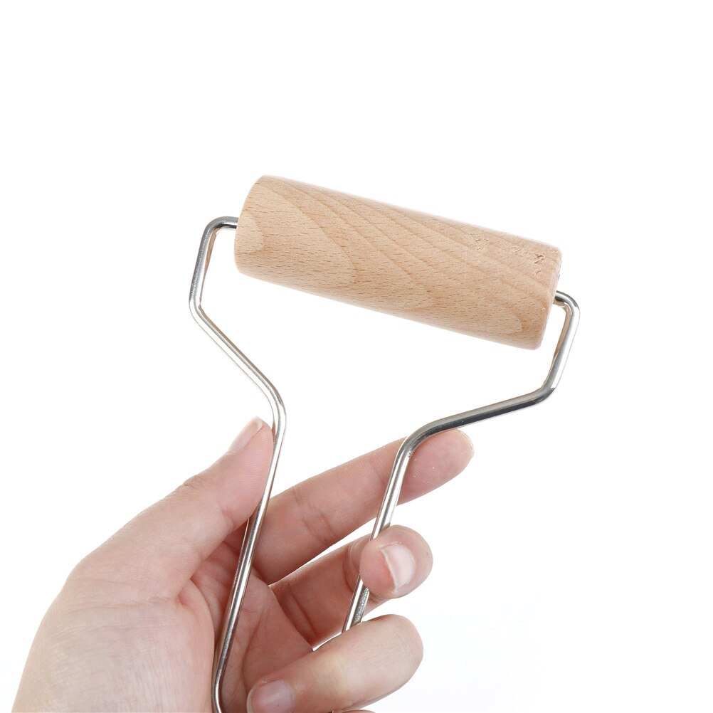 1Pc 15*8.3cm Wood Clay Roller Pottery Rolling Pin Modelling Tool Stainless Steel Handle Tool