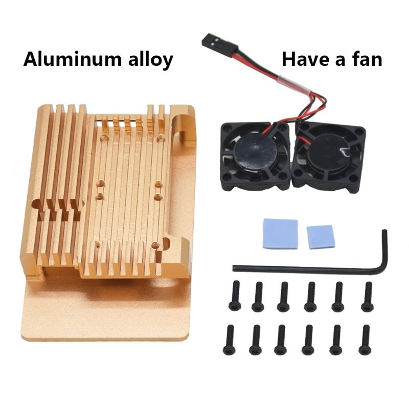 Aluminum Alloy Enclosure Case Metal Shell Black Box Radiating Plate Heatsink Cooler for Raspberry Pi 4 Model B: Gold a fan