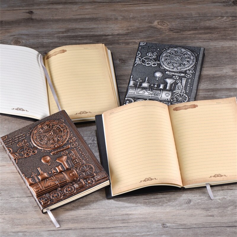 A5 retro anteckningsbok 3d steampunk gravyr effekt pu rese anteckningsbok tåg utskrift dekoration dagbok utsökt bok