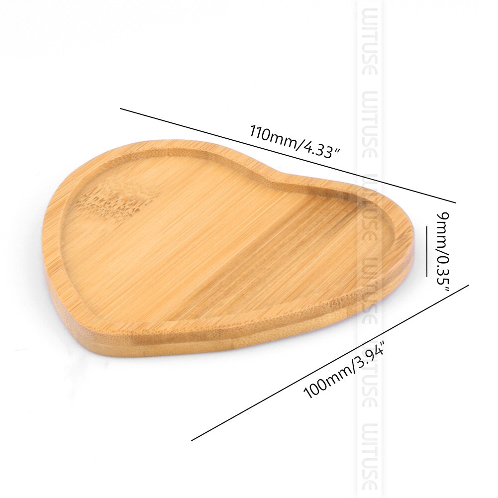 2pc Bamboo Home Mini World Garden Decoration Pot Trays Miniature Figurines Flowerpot Plate DIY Accessories Ornaments: Heart-shapedx 2